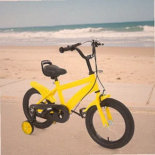 14-Inch Kids Bike Adjustable Seat Removable Training Wheels Yellow