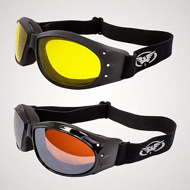 2 Motorcycle Padded Goggles-Sun Glasses-DRIVING MIRROR & YELLOW Lens