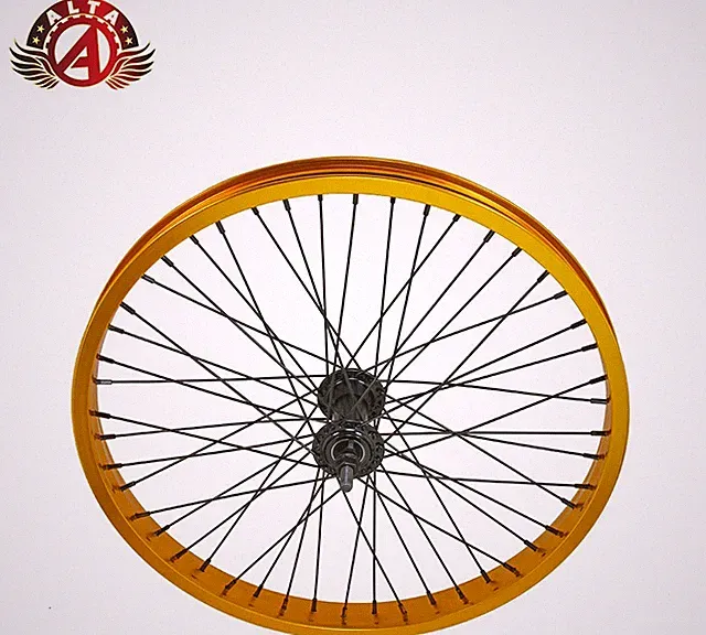 20” x 2.125 BMX Sealed Bearing Gold Alloy 48 Spoke Wheel, Front or Rear 9T Cog.