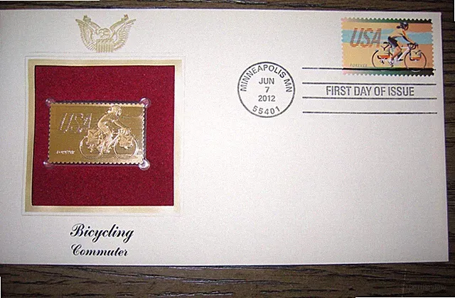 2012 Bicycling Commuter replica GOLDEN Cover STAMP