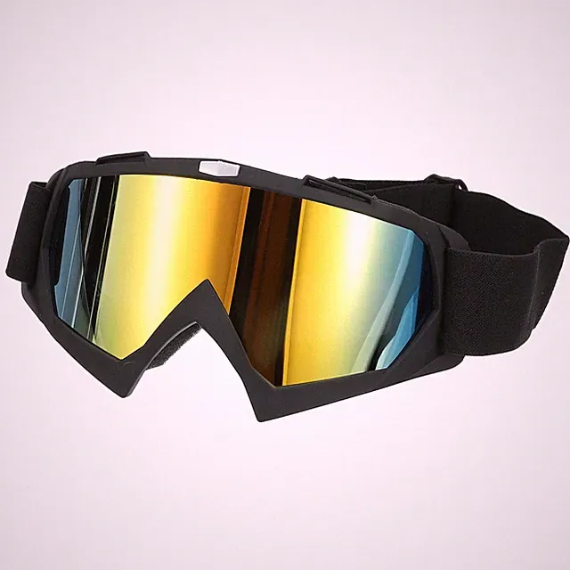Dirt Bike Goggles, Motorcycle Goggles Ski Goggles Matte Black with Gold Lenses