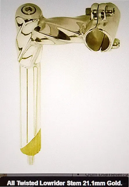 GOLD TWISTED LOWRIDER BICYCLE STEM GOOSENECK 21.1MM BEACH CRUISER CHOPPER