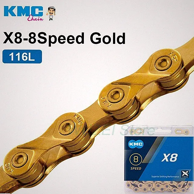 KMC X8 Gold 6/7/8 Speed Road MTB Mountain Chain Bicycle 116L For Shimano