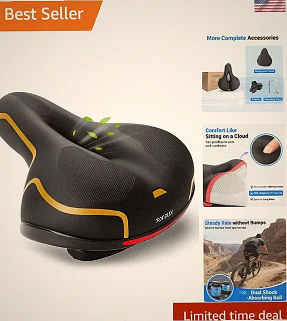 Luxury Memory Foam Bike Seat for Cruiser, Mountain & Stationary Bikes - 286 Lb