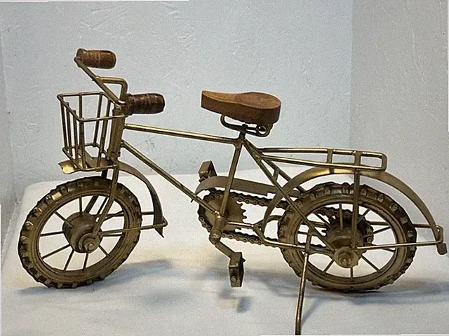 Metal Fat Tire Bicycle Decoration Décor Gold Toned Metal Wood Seat Works