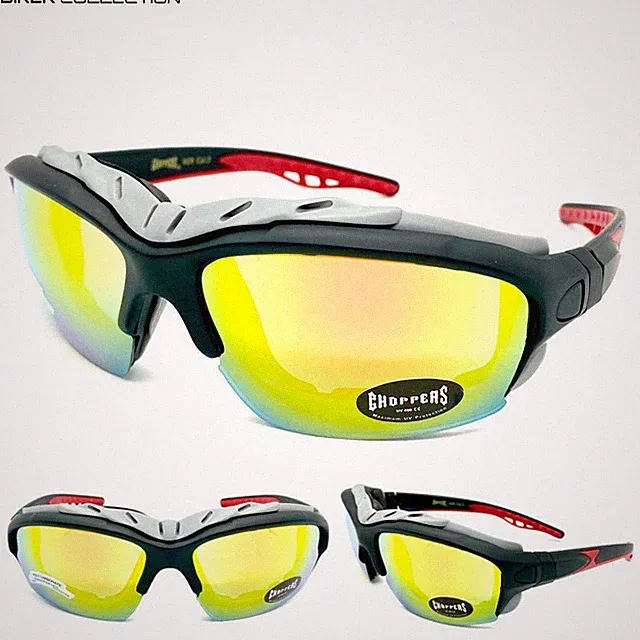 MOTORCYCLE BIKER Riding Padded Safety Protective SUN GLASSES GOGGLES Gold Lens