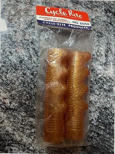 ! NOS VINTAGE OLD SCHOOL COBRA TOURING BICYCLE GRIPS GOLD SPARKLE METALLIC