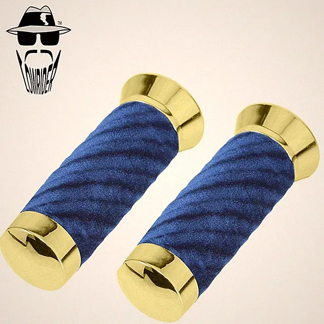 Original Lowrider Custom Swirl Velour Handlebar Grips 7/8" x 130mm – Gold/Blue.