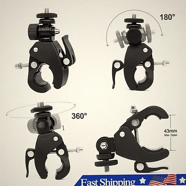 Universal 360° Rotating Bike Handlebar Mount 1/4 Screw Tripod Bracket For GoPro